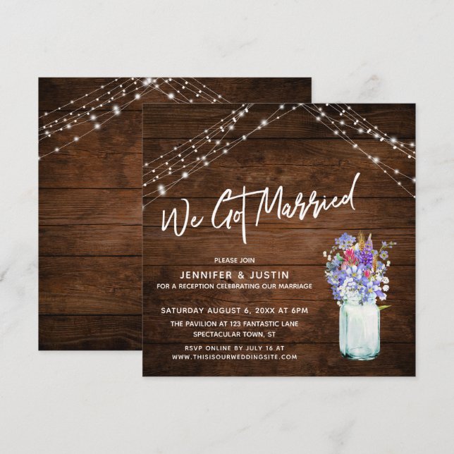 Rustika Ljus Vi Gift Oss Vildblommor i Glasburk Inbjudningar (Fram/baksida)