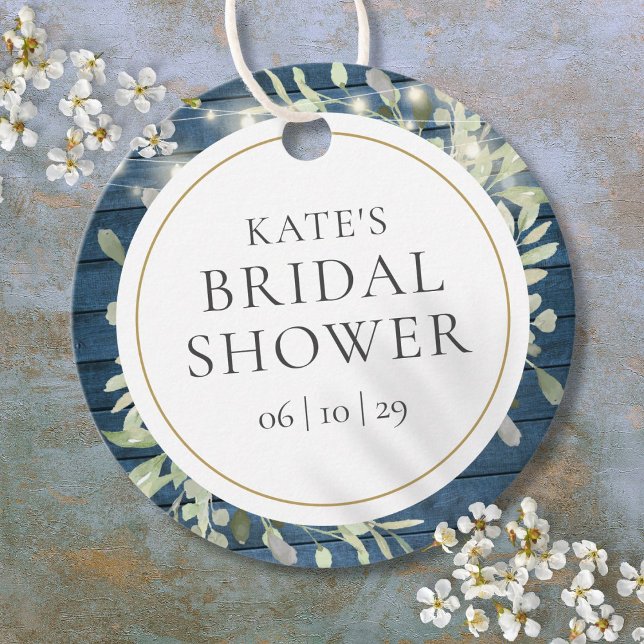 Rustika Ljusgrupper Grönska Bröllopsfest Gåvor Etiketter (Rustic String Lights Greenery Bridal Shower Favor Tags)