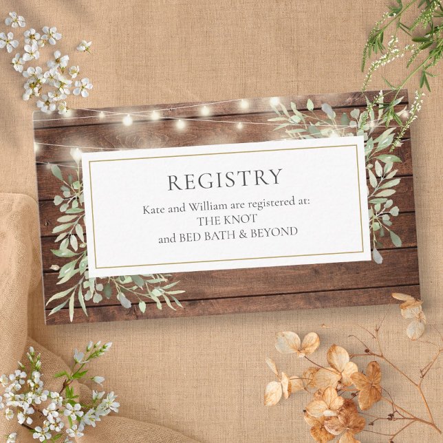 Rustika Ljuskänsliga Bröllopsdusch Gåvoregister Tilläggskort (Rustic Lights Foliage Wedding Shower Gift Registry Enclosure Card)