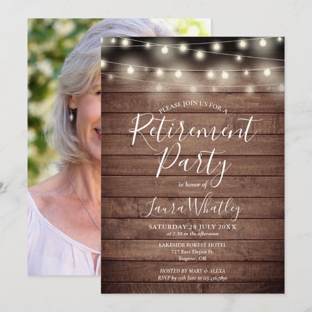 Rustika Ljuskedjor Foto Pensioneringsfest Inbjudningar (Fram/baksida)