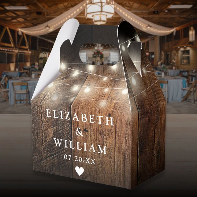 Rustika Ljuskedjor Ladan Trä Bröllop Presentaskar (Rustic String Lights Barn Wood Wedding Favor Boxes)