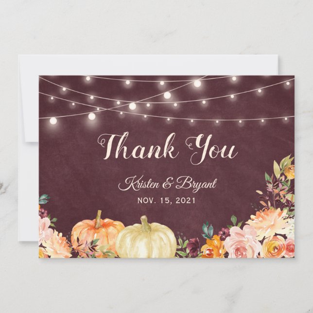 Rustika ljusslingar med hösttema, burgunderröda bl tack kort (Framsida)