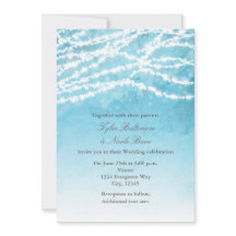 Rustika ljusslingor Blå bröllopsinbjudan