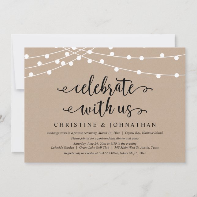 Rustika ljusslingor, Fira med oss, Flyktigt bröllo Inbjudningar (Framsida)
