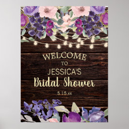 Rustika ljusslingor lila bröllopsblomster shower poster