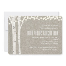 Rustika Ljussträng med Björkträd Bröllopsinbjudan