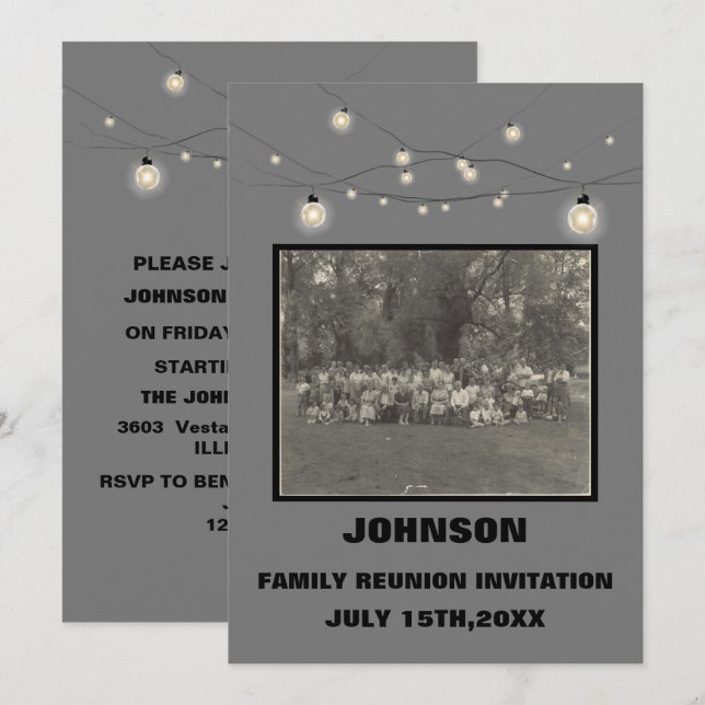 Rustika Ljussträngar & Familjefoto Återförenings I Inbjudningar (Fram/baksida)