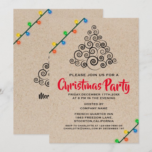 Rustika Ljussträngar Företagsjulparty Inbjudningar (Fram/baksida)