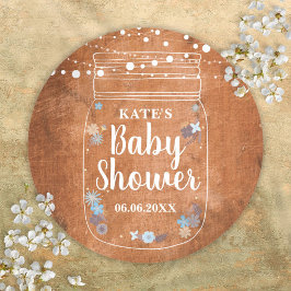 Rustika Ljussträngar i Murade Krukor Baby Shower Runt Klistermärke