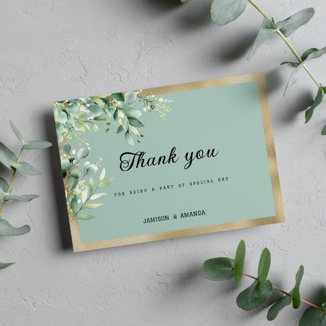 Rustika löv av mynta, guld, eukalyptus och oliv Ta Inbjudningar (Rustic mint gold eucalyptus olive leaves Thank You)