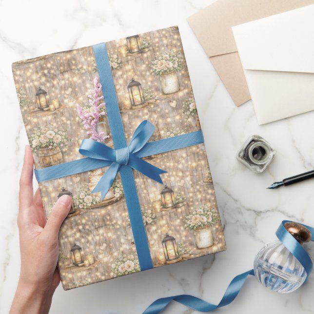 Rustika Lykta Vattenfärg Bröllopsblommor Presentpapper (Gifting)