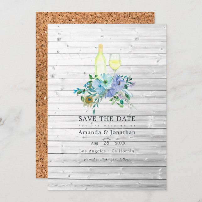 Rustika Mint Boho Vinprovning Bröllopsfoto Spara Datumet (Fram/baksida)