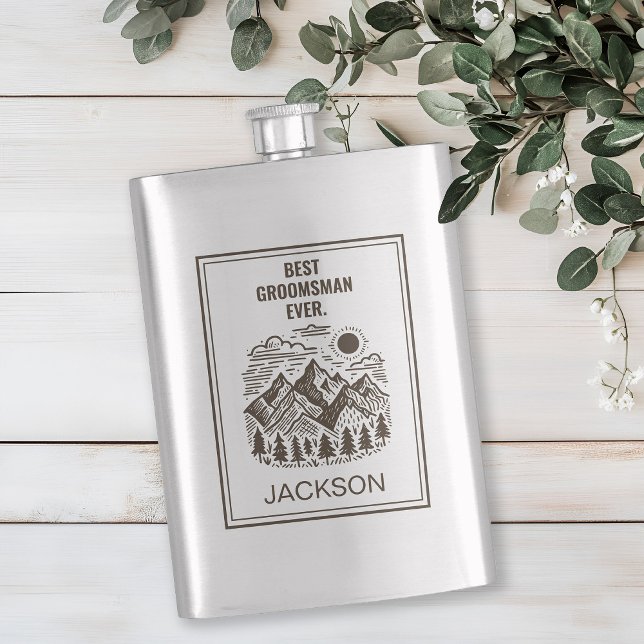 Rustika moderna bergskräddarsydda bestman fickplunta (Rustic Mountains Mountains Custom Groomsman Flask)