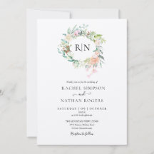 Rustika Monogram Rosor Blommig Bröllopsinbjudan