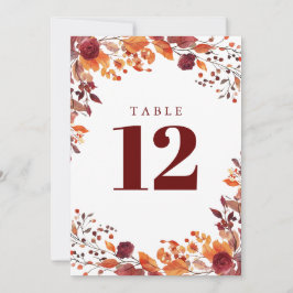 Rustika nummer för höstens vattenfärgblommor på bo inbjudningar