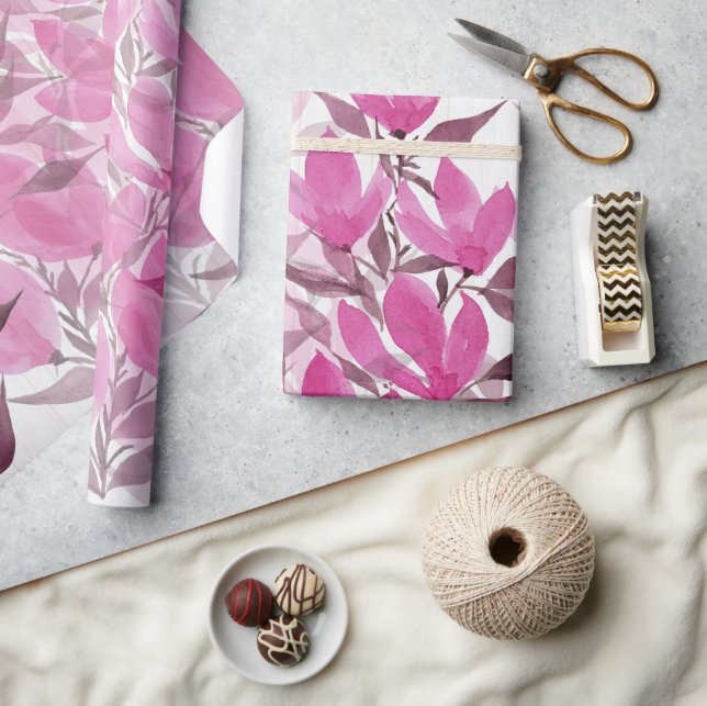 Rustika och rosa fältblommor i akvarell presentpapper (Hantverk)