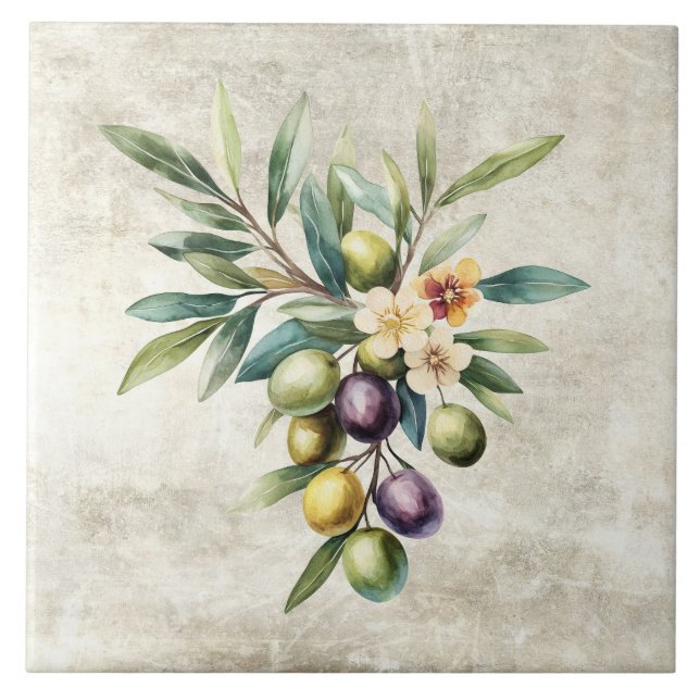 Rustika olivträd Blommande Falsk textur  Kakelplatta (Framsidan)