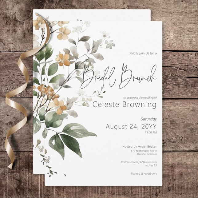 Rustika Ömtåliga Bruna Höstblommor Bröllopsbrunch Inbjudningar (Rustic Delicate Tan Fall Wildflowers Bridal Brunch Invitation)