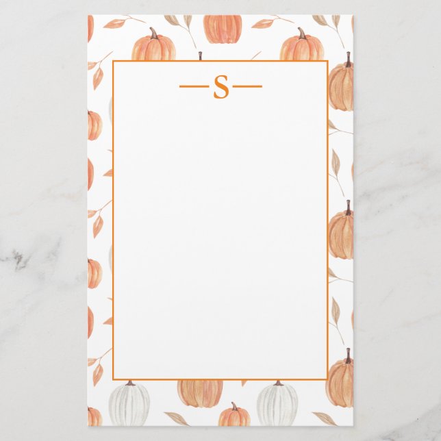 Rustika orange vita pumpor Höst löv Monogram Brevpapper (Framsida)