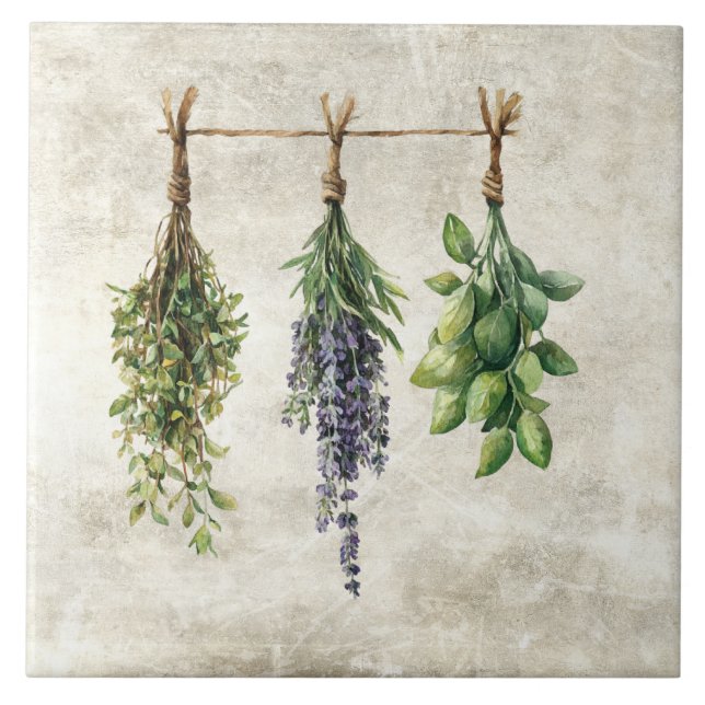Rustika örter blommor i akvarell  kakelplatta (Framsidan)