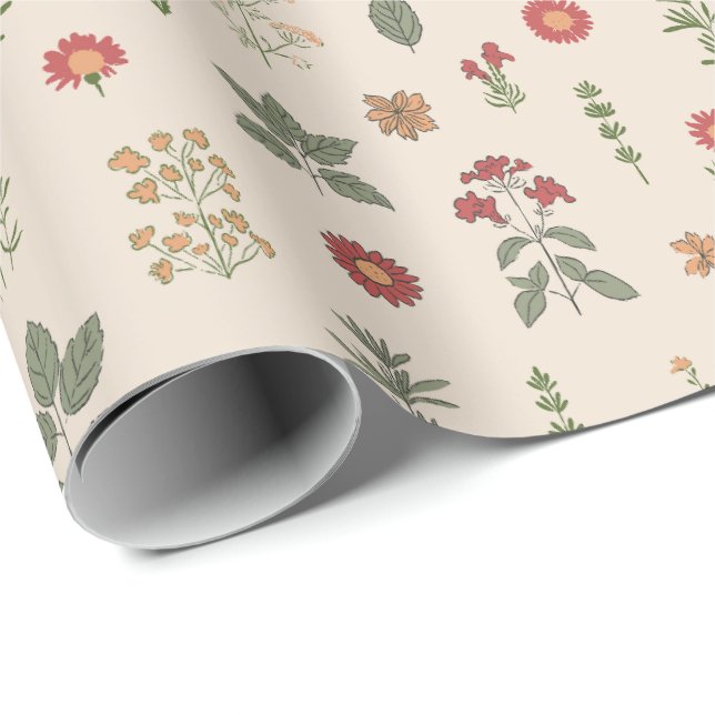 Rustika Örter | Botaniskt Vintage Ört Presentpapper (Rullad Hörn)