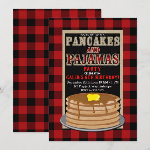 Rustika pannkakor & pyjamas Röd svart buffelmönste Inbjudningar
