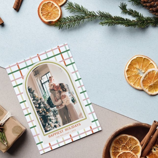 Rustika Pastellfärger Randig Foto God Jul Julkort (Skapare uppladdad)