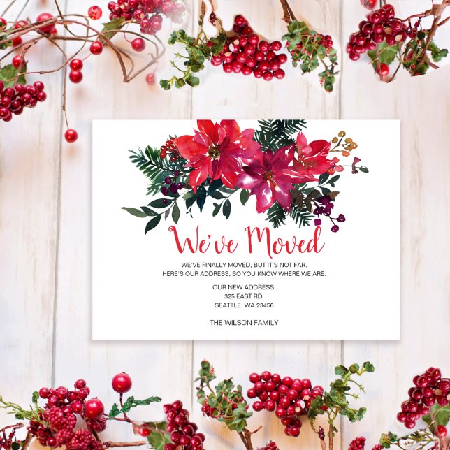 Rustika Poinsettia Bär Vi Har Flyttat Jul  Vykort (Skapare uppladdad)