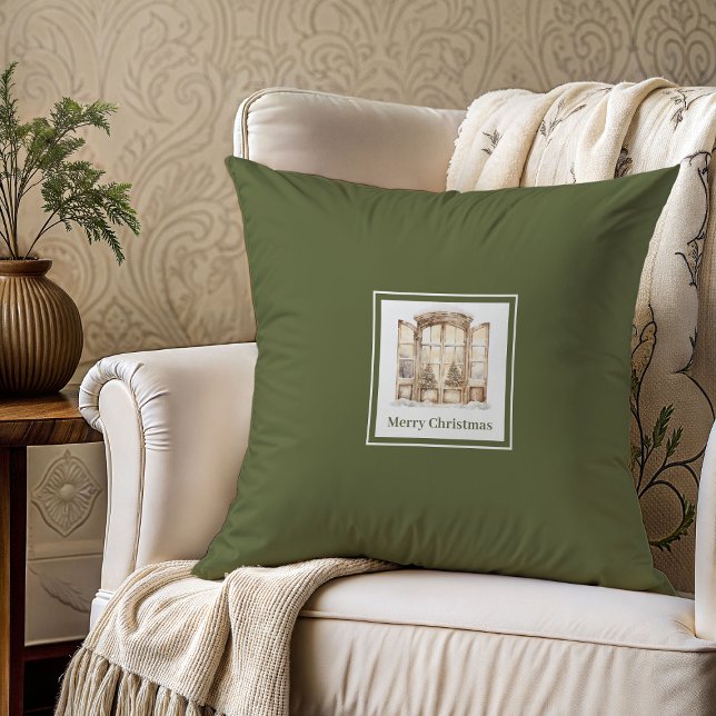 Rustika presentförpackning med familjenamn i julkl kudde (Rustic neutral tones family name Christmas gift pillow

)