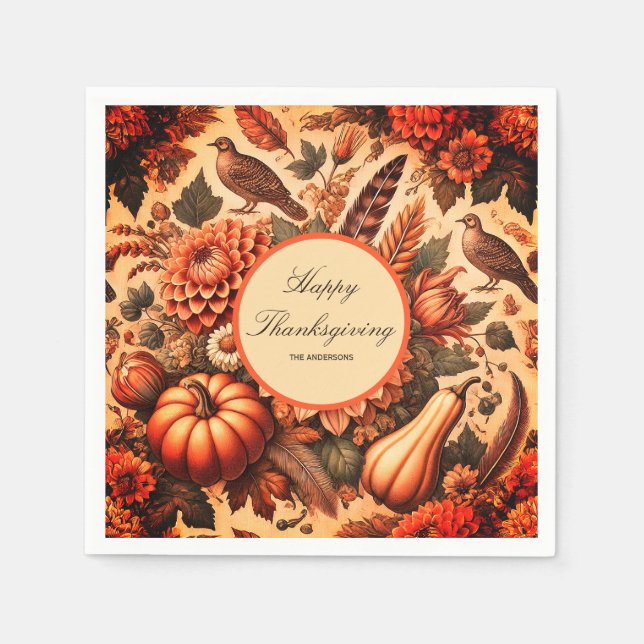 Rustika Pumpa Blommor Thanksgiving Middag  Pappersservett (Framsidan)