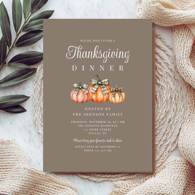 Rustika pumpafestmåltid inbjudningar (Rustic Pumpkins Thanksgiving Dinner Invitation)