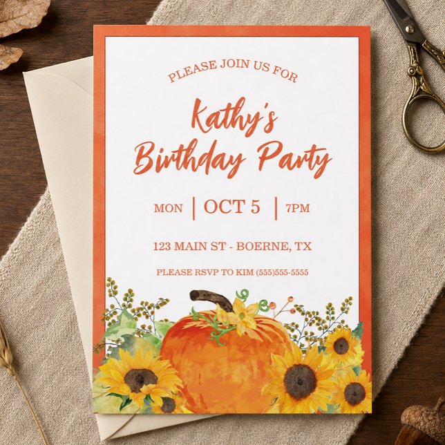 Rustika pumpafödelsedagar höst inbjudningar (Rustic Pumpkins Fall Birthday Invitation)