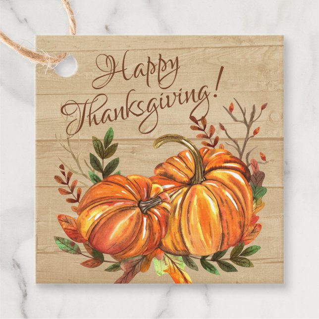 Rustika pumpakar till Thanksgiving Gåvor Etiketter (Framsida)