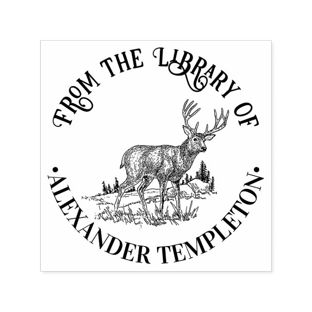 Rustika rådjur i vild rund bibliotek boknamn självfärgande stämpel (Design)