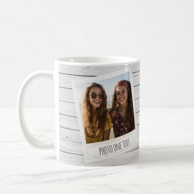 Rustika ramar för 2 foton - Vit Shiplap Träprint Kaffemugg (Vänster)