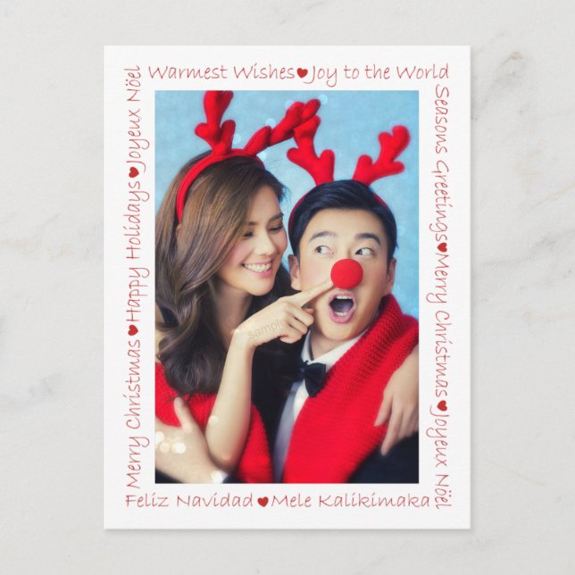 Rustika röda hjärtan & julord 2 Foto ram Vykort (Framsida)