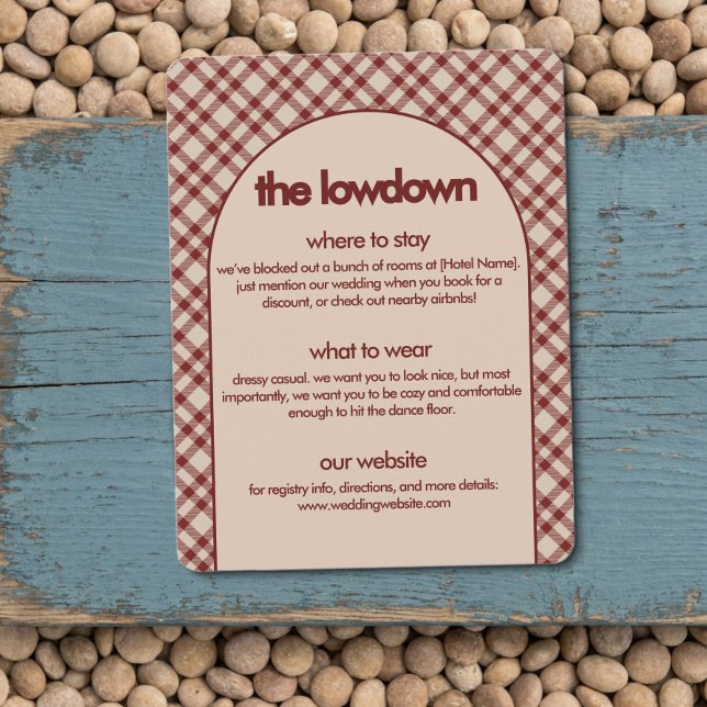 Rustika röda karor The Lowdown Bröllopsdetaljer Tilläggskort (Details Card from the Rustic Red Plaid Western Wedding Suite by Darling & May)