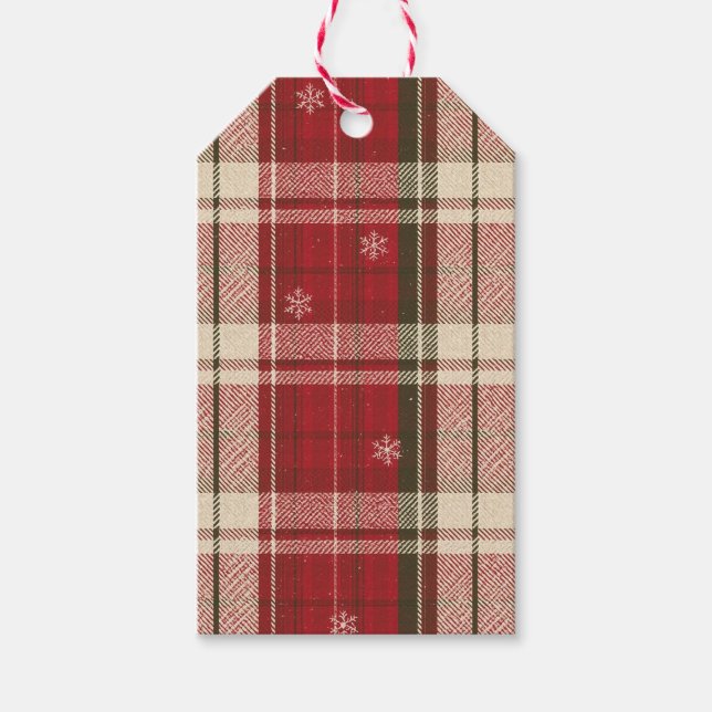 Rustika Röda Tartan Snöflinga Presentkort Presentetikett (Framsidan)