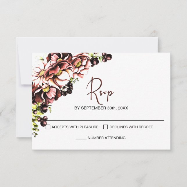 Rustika Rosa Blommiga Bröllops-RSVP OSA Kort (Framsida)