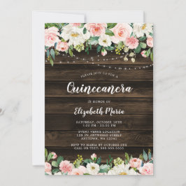 Rustika Rosa Blomstersträngljus Quinceanera Inbjudningar