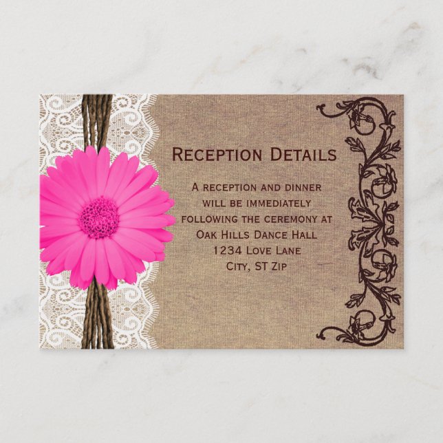 Rustika Rosa Gerber Daisy Bröllopsmottagning Kort (Framsida)