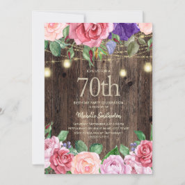 Rustika Rosa Lila Blommor Sladdljus 70-årsdag Inbjudningar
