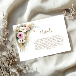 Rustika Rosa och Vita Blommiga Bröllopsdetaljer Tilläggskort
