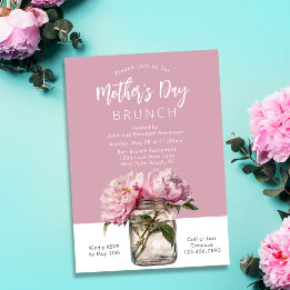 Rustika Rosa Peonies Script Morsdagsbrunch Inbjudningar