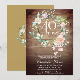 Rustika rosenkransmonogram 40-årsdag inbjudningar