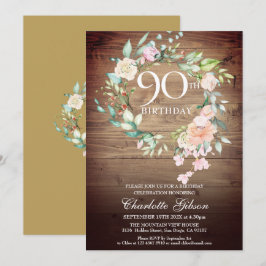 Rustika Rosgarland Monogram 90-årsdag Inbjudningar