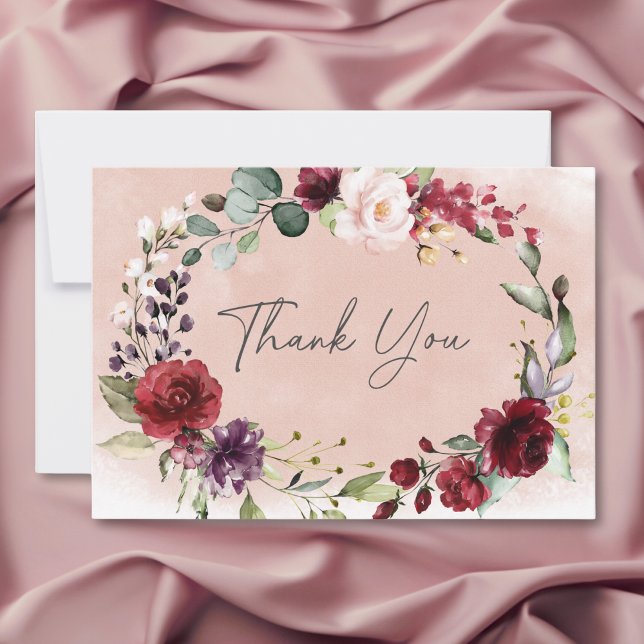 Rustika rosor i burgundy och rosa nyans bröllopsfe tack kort (Rustic Burgundy & Blush Pink Roses Bridal Shower Thank You Card)