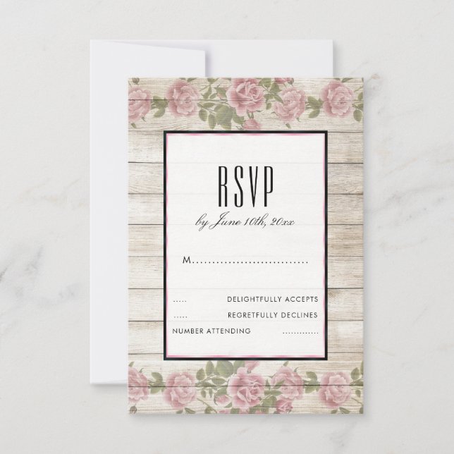 Rustika rosor & träramad bröllops-RSVP OSA Kort (Framsida)