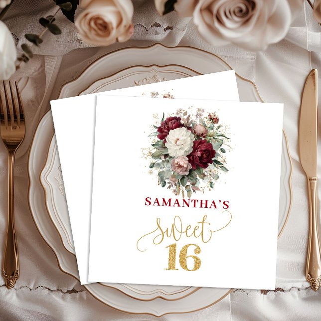 Rustika servetter i blush burgunder röda eukalyptu (Rustic Sweet 16 Blush Burgundy Eucalyptus Napkins)