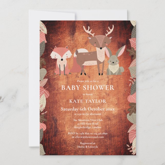 Rustika Skogs Djur Baby Shower / Sprinkle Inbjudningar (Framsida)